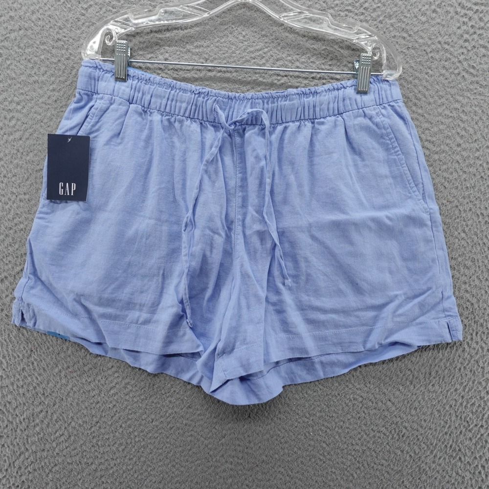 GAP Womens Linen Pull On Shorts Light Blue Elastic Waist Drawstring Large NEW